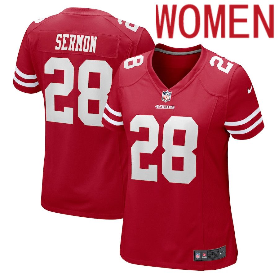 Cheap Women San Francisco 49ers 28 Trey Sermon Nike Scarlet Game NFL Jersey